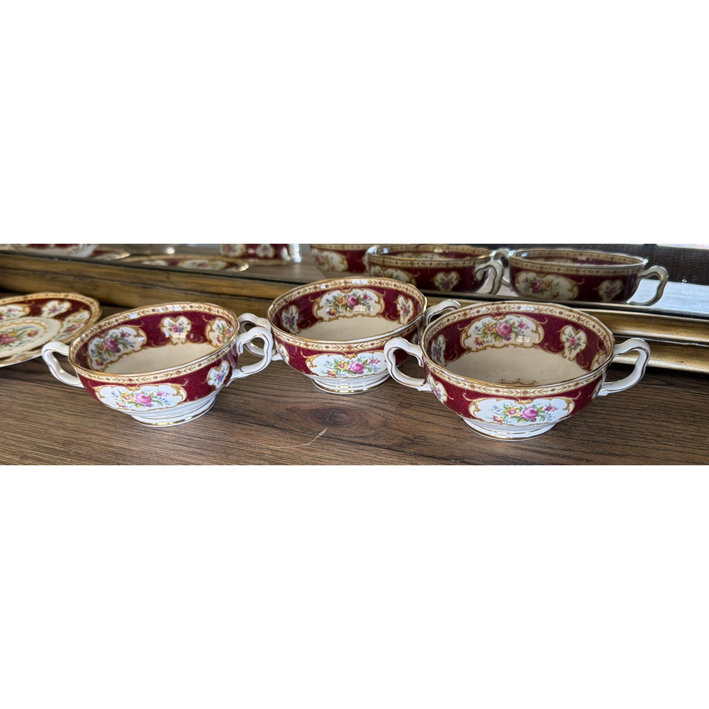 Royal Albert Lady Hamilton Cream Soup Cups Set 3 Round Handle No Saucers